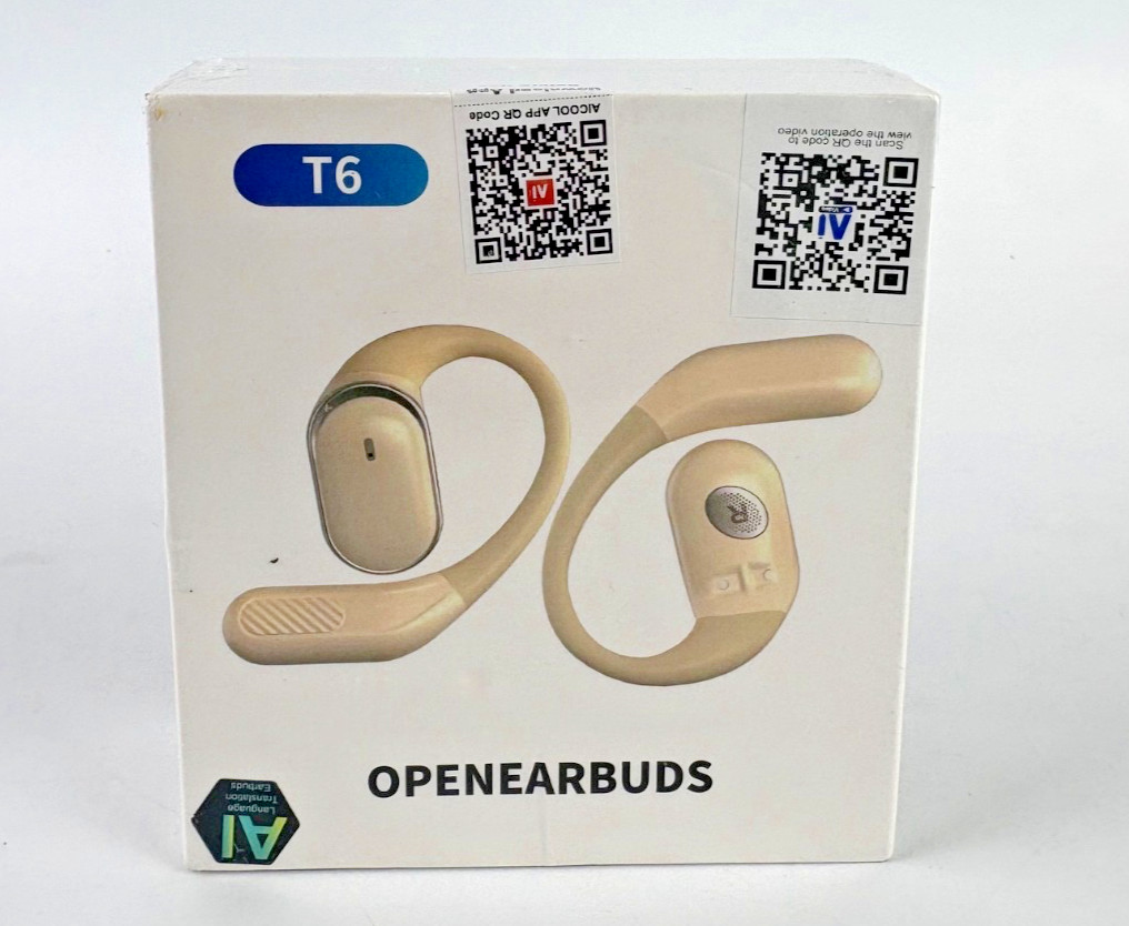 T6 Open Ear Wireless Black Earbuds iOS Android Windows Bluetooth Type-C Comfort