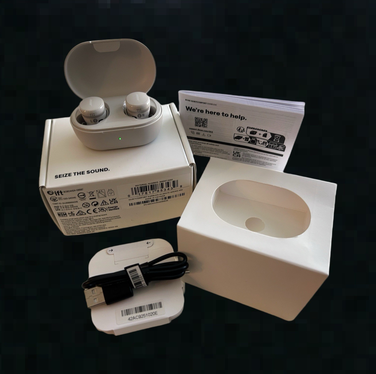 Bose Quiet Comfort Ultra Noise Canceling InEar Buds w/case-White Smoke〰️Open Box