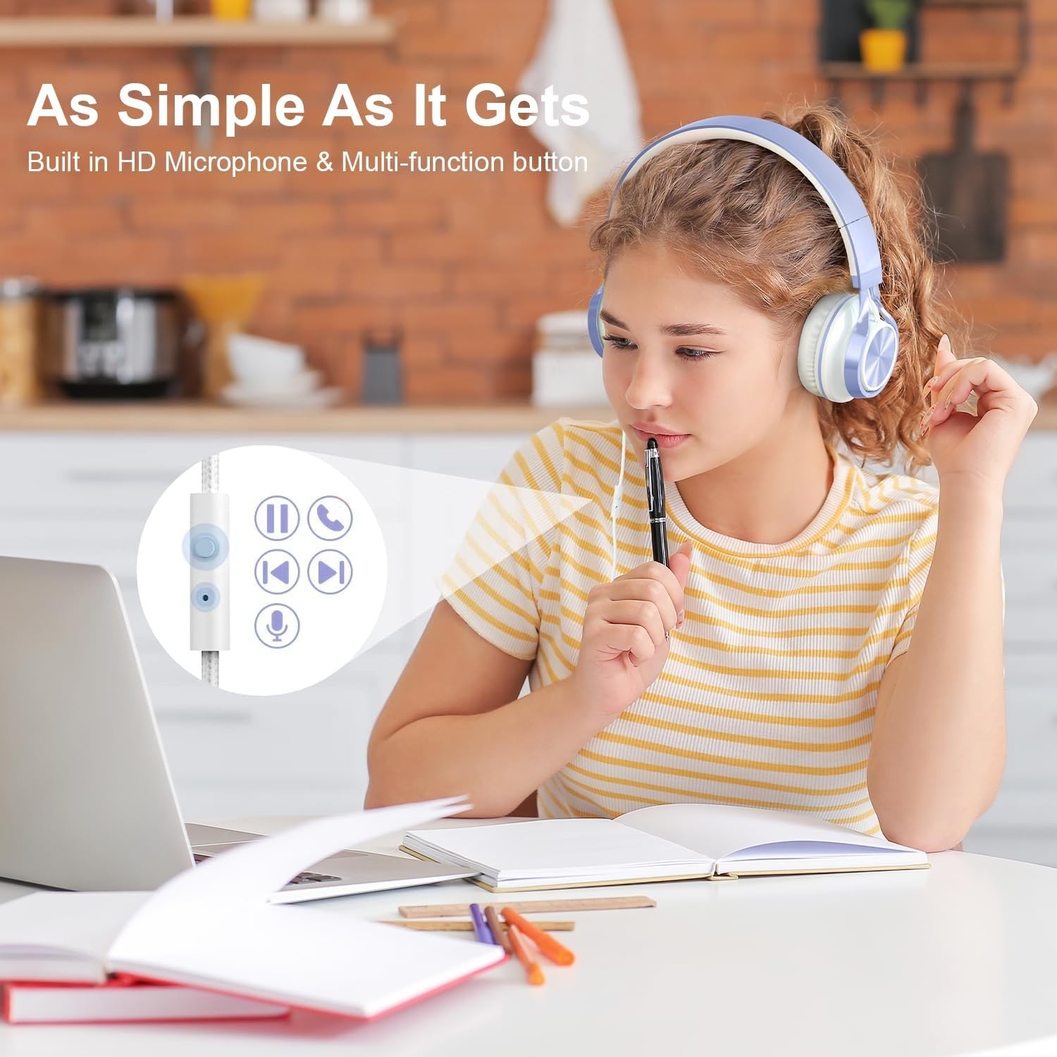 Stylish Violet Kids Headphones with Microphone – Foldable & Lightweight Design