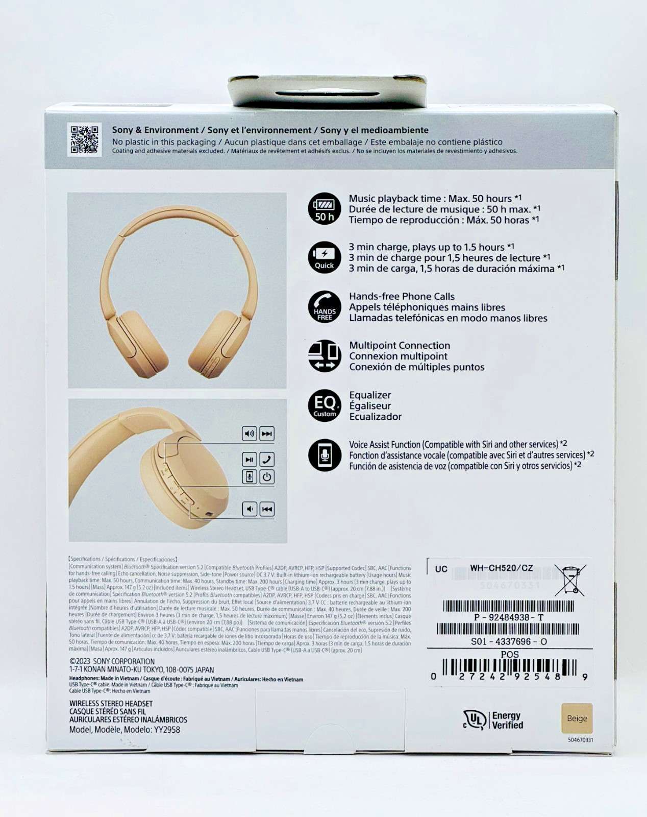 LOT OF 7 – Sony WH-CH520 Wireless On-Ear Bluetooth Headphones, Cappuccino – NEW