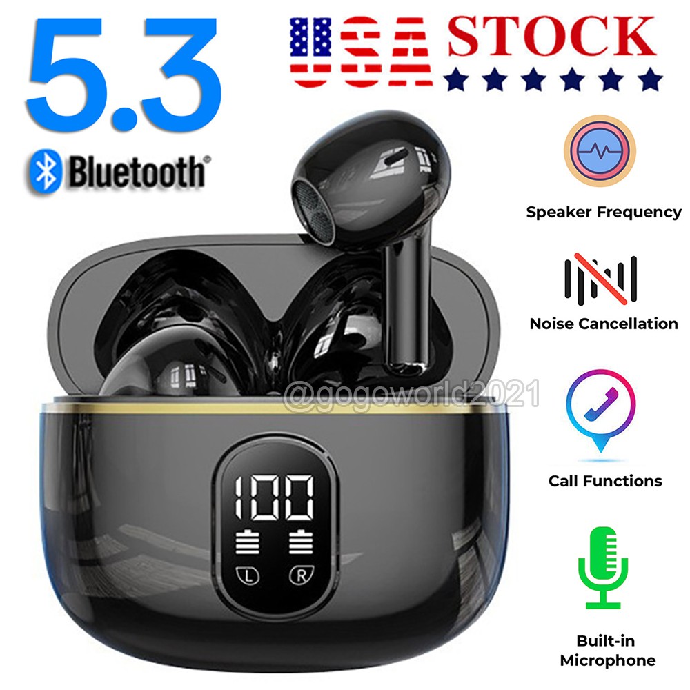 Bluetooth Earbuds Headset 5.3 Wireless Noise Cancelling TWS Waterproof Type-C US