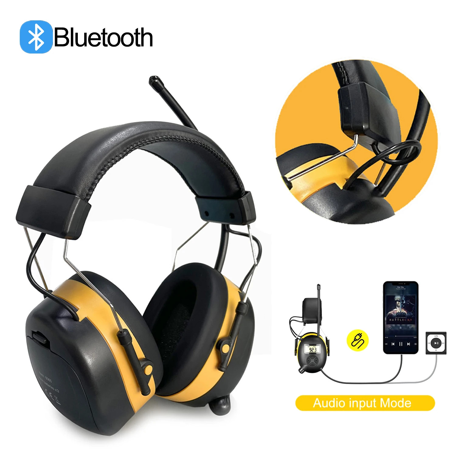 Bluetooth FM Radio Headphones with Digital Display 30Db Hearing Protection Safe