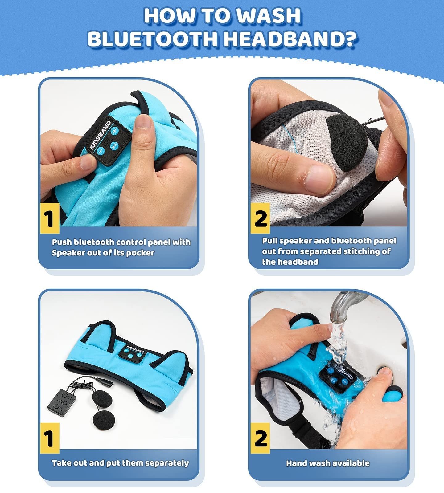 KIDSBAND Kids Headphones Bluetooth Headband 1 Count (Pack of 1), Blue