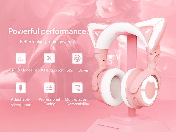 YOWU RGB 10 Color 2.4G Cat Ear Wireless Noise Canceling Headphones w/ Charger