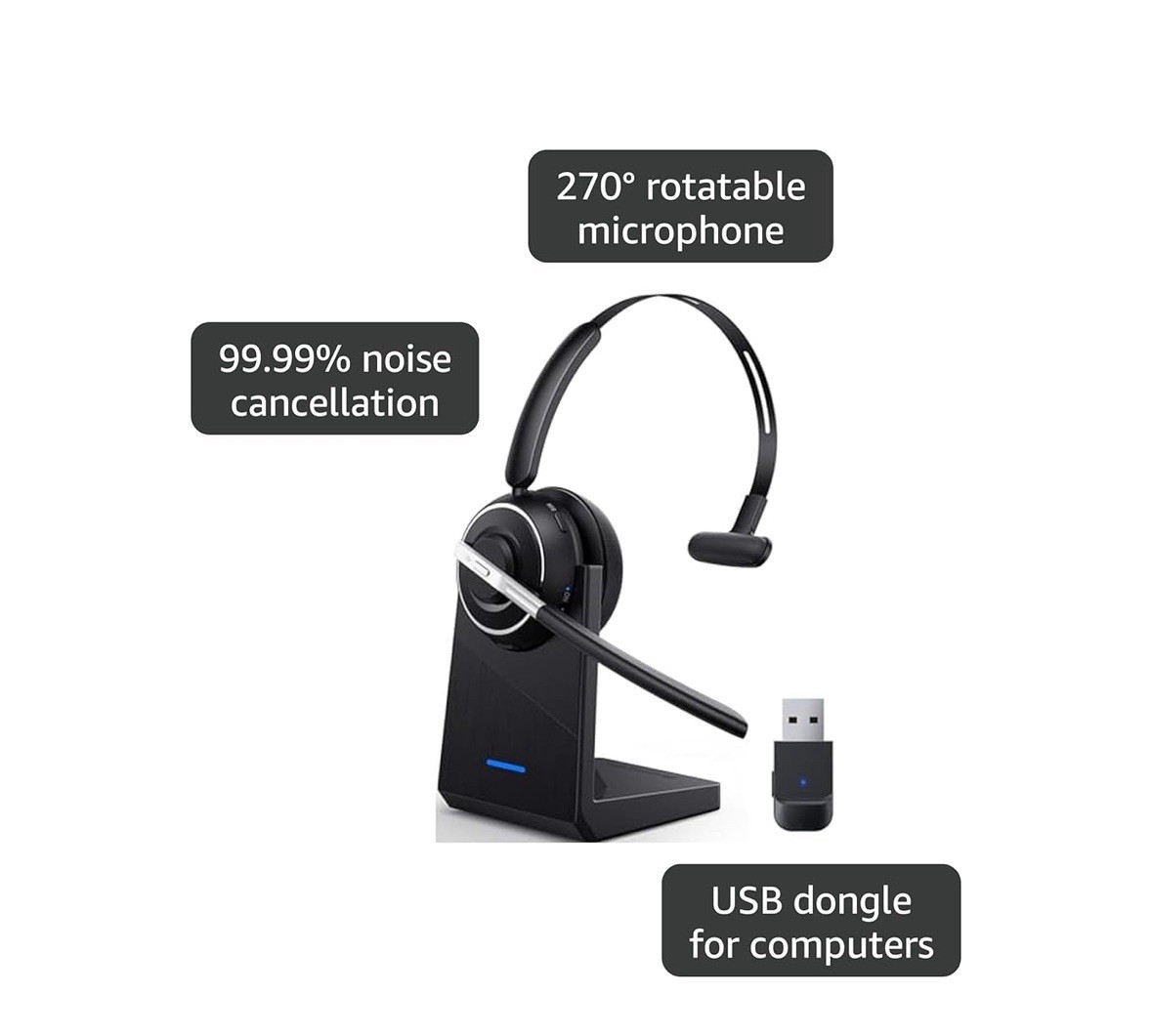 PrancyBt KH122M Wireless Mono Headset with USB Dongle Bluetooth V5.2