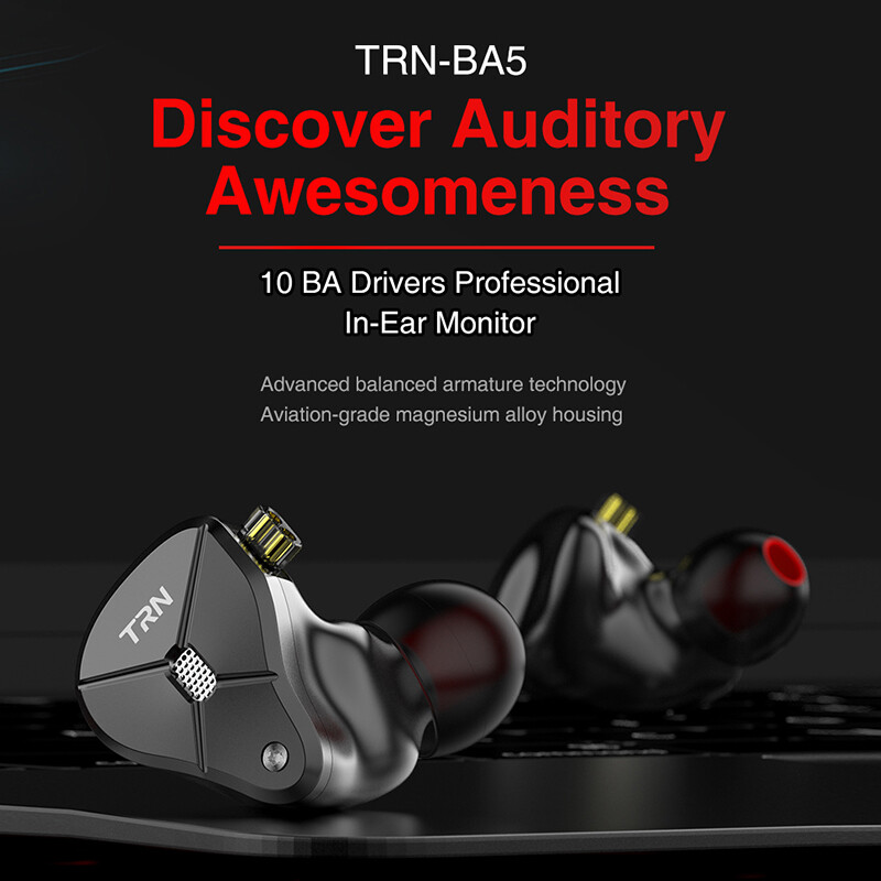 TRN BA5 10BA Drivers In-Ear Earphone IEM HIFI Monitor Earphones Detachable Cable