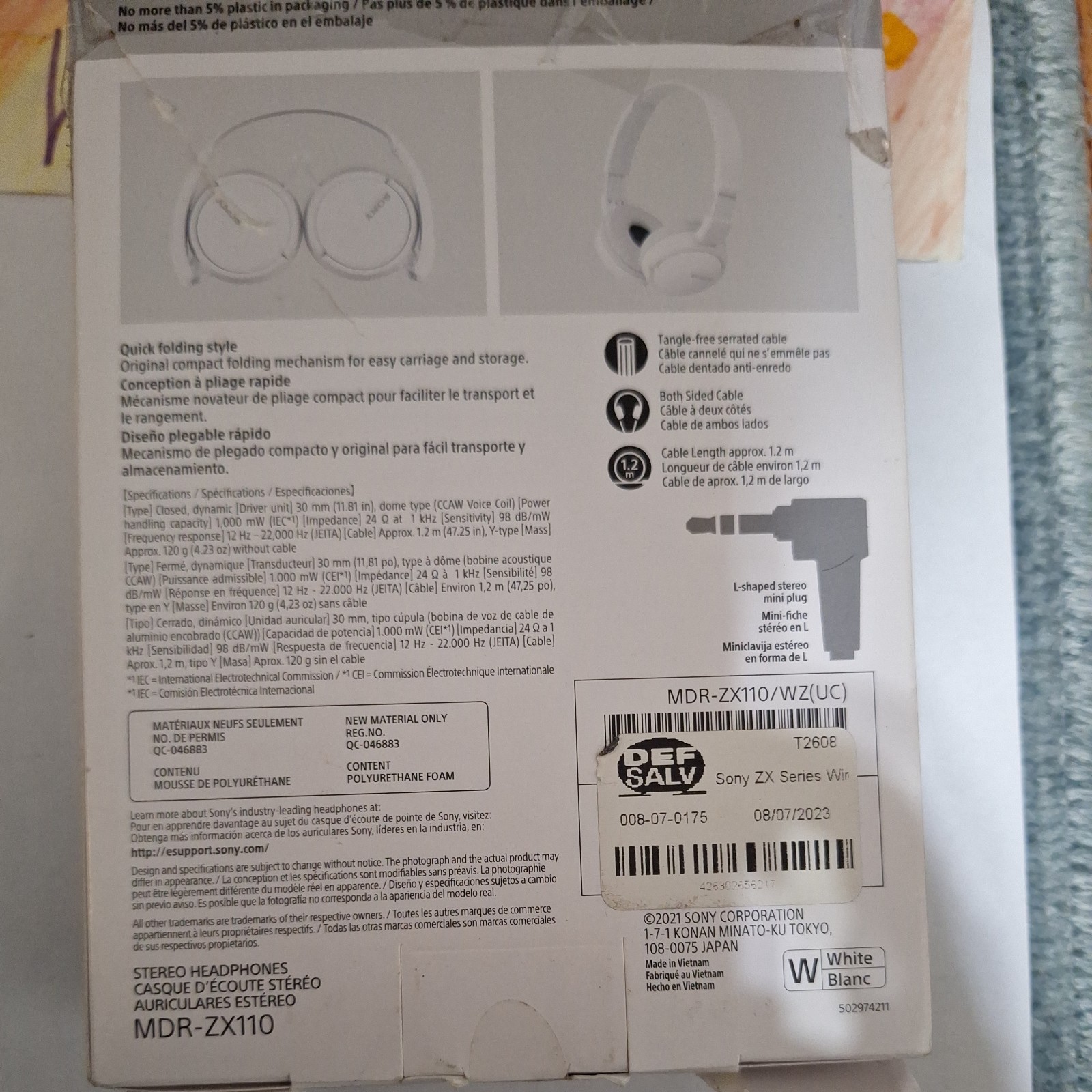 Sony MDRZX110 Monitor Headphones – White