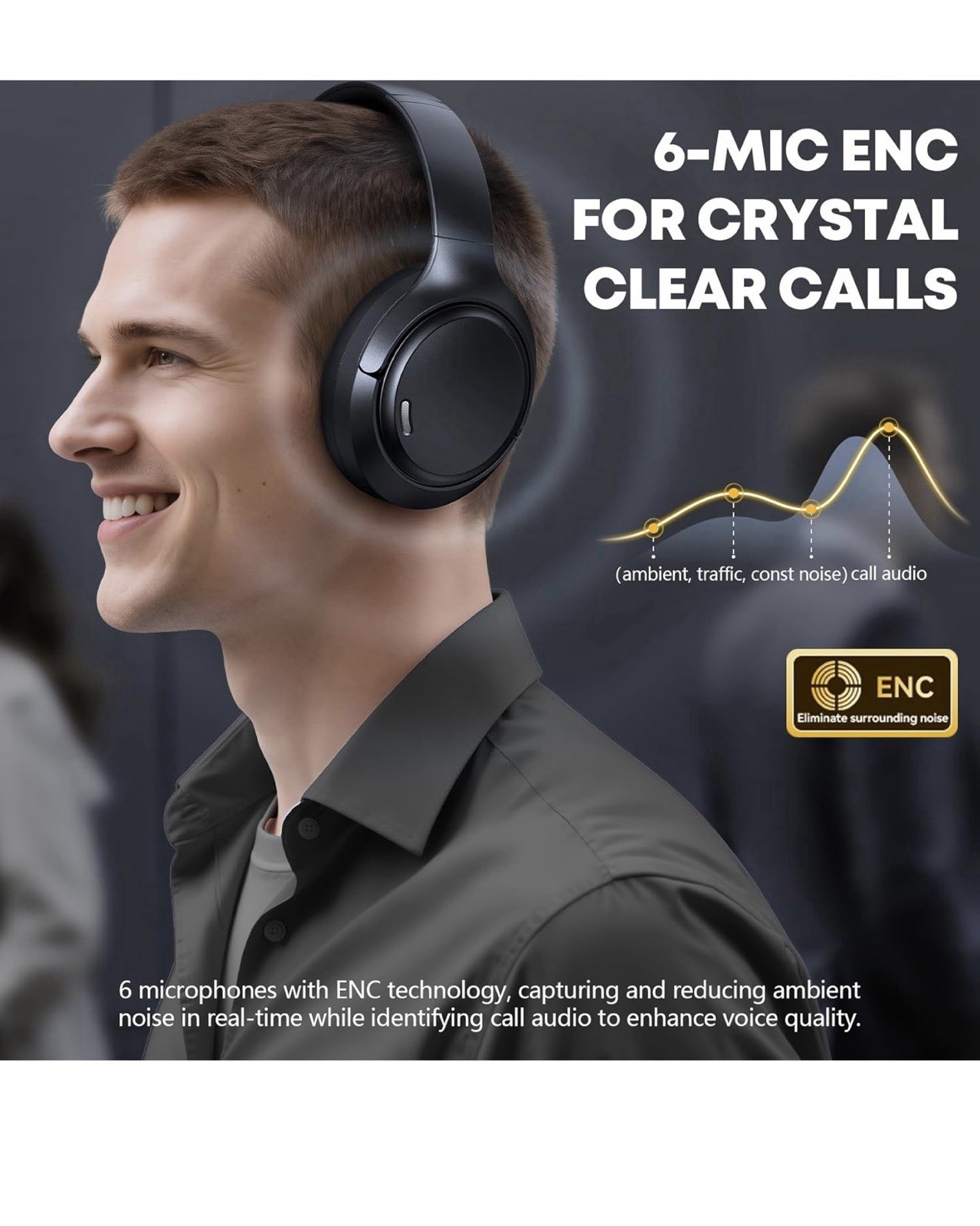 TAGRY Bluetooth Over-Ear Headphones w/ Active Noise Cancellation 40mm Black
