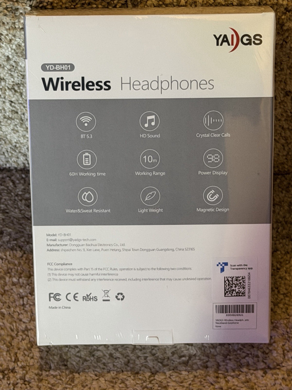 Yadgs YD-BH01 Wireless Bluetooth Neckband In-Ear Earbuds Mic Black