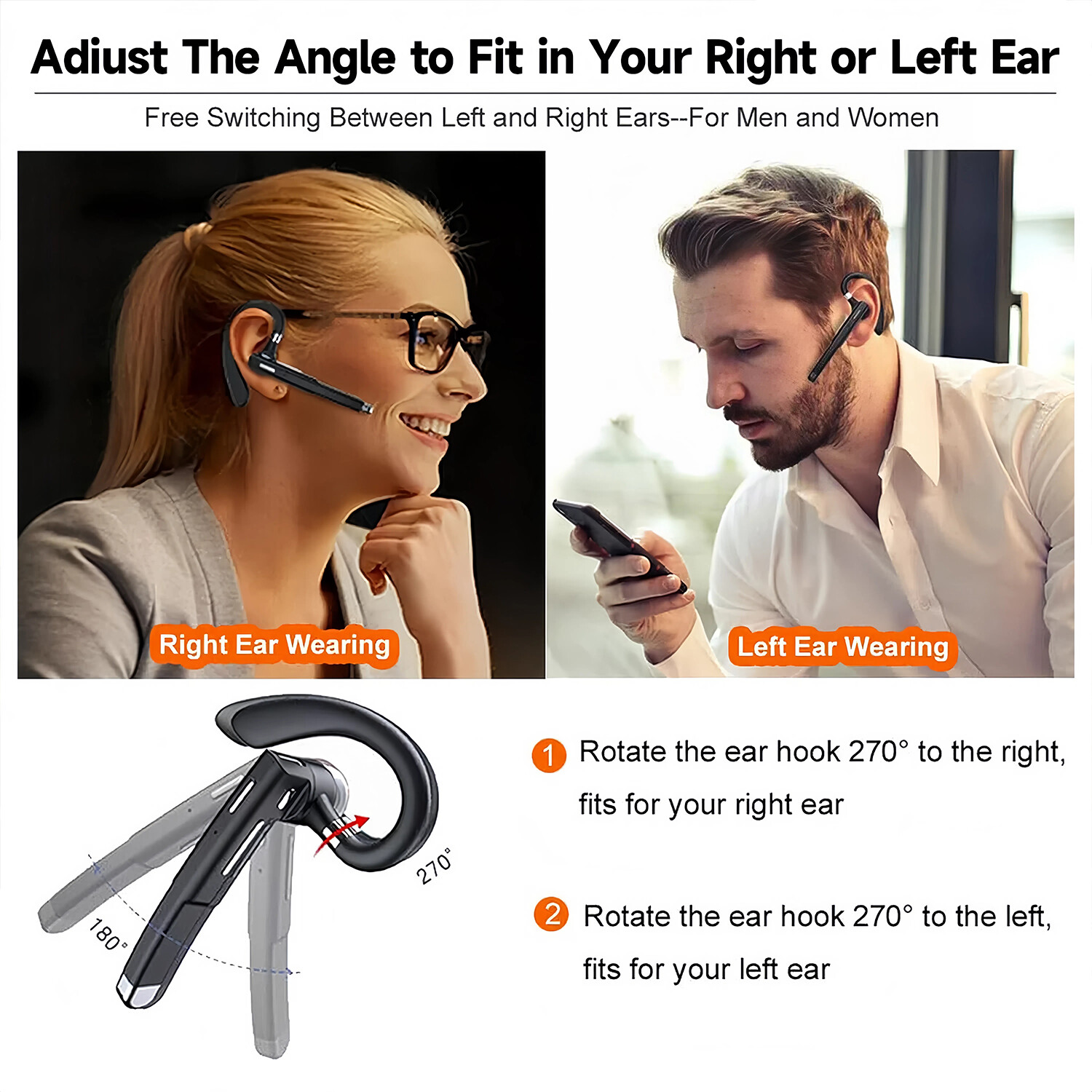 Trucker Wireless Headset Bluetooth 5.1 Earpiece Dual Mic Earbud Noise Cancelling