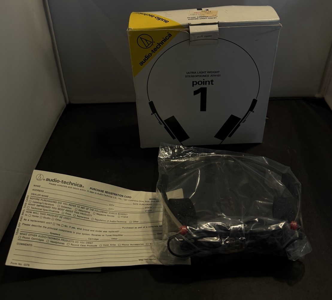 New NOS Audio-Technica ATH-0.1 Light Weight Stereophones Point 1 With Box Vtg