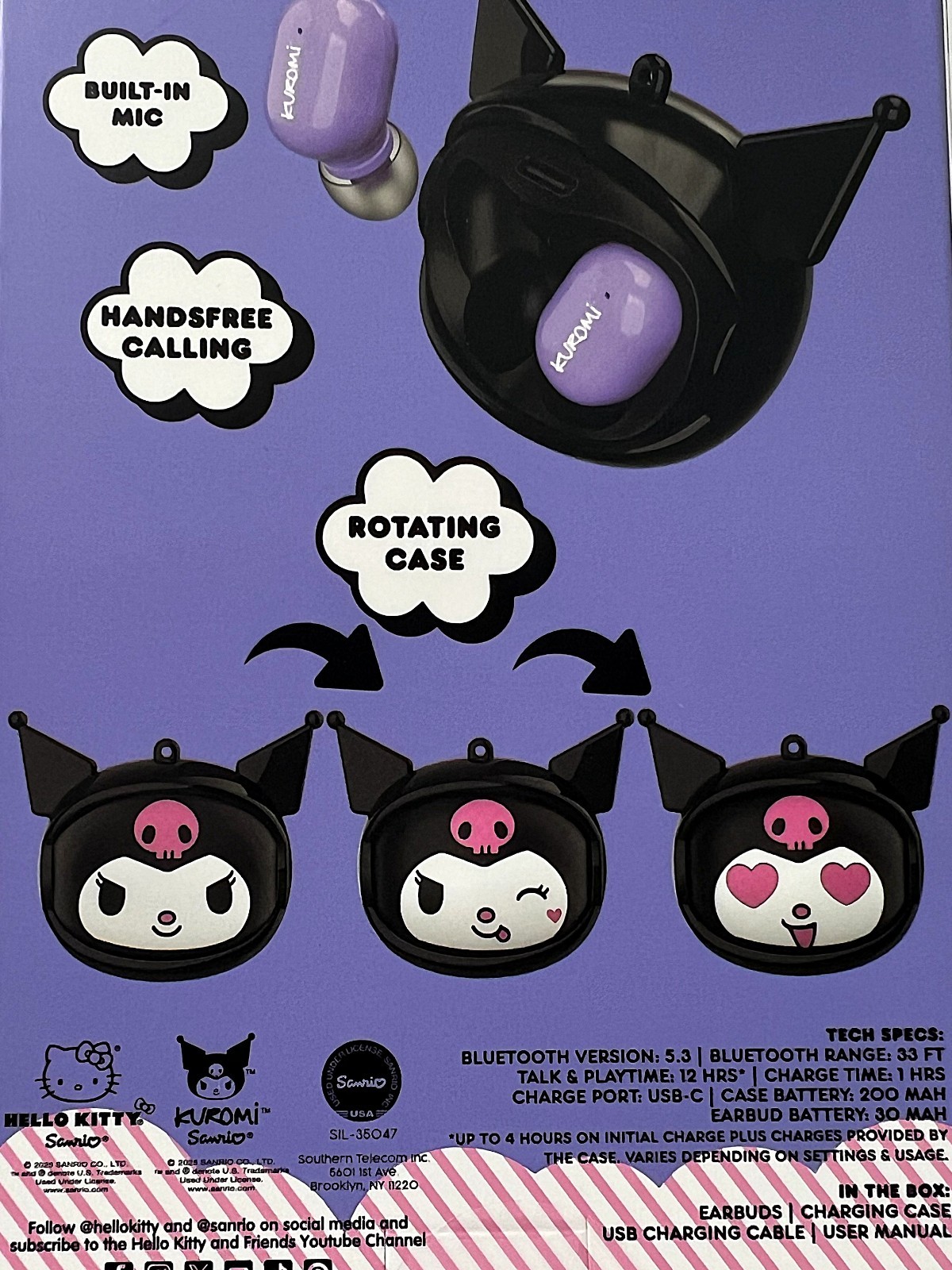 Sanrio Hello Kitty Kuromi Bluetooth Wireless Earbuds w/ Charging Case NIB