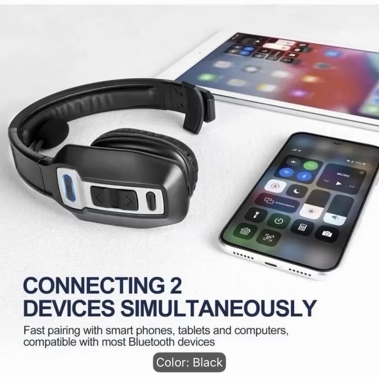 Bluetooth 5.2 On-Ear Single Headset Boom Mic Noise Canceling Black