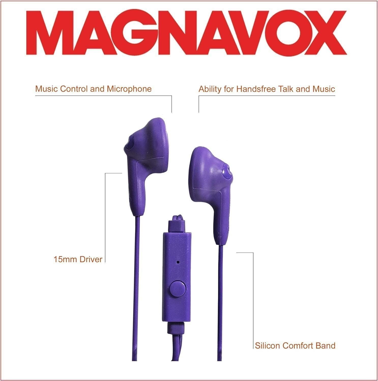 Magnavox MHP4820M-PL Gummy Earbuds with Microphone in Purple | Available in…