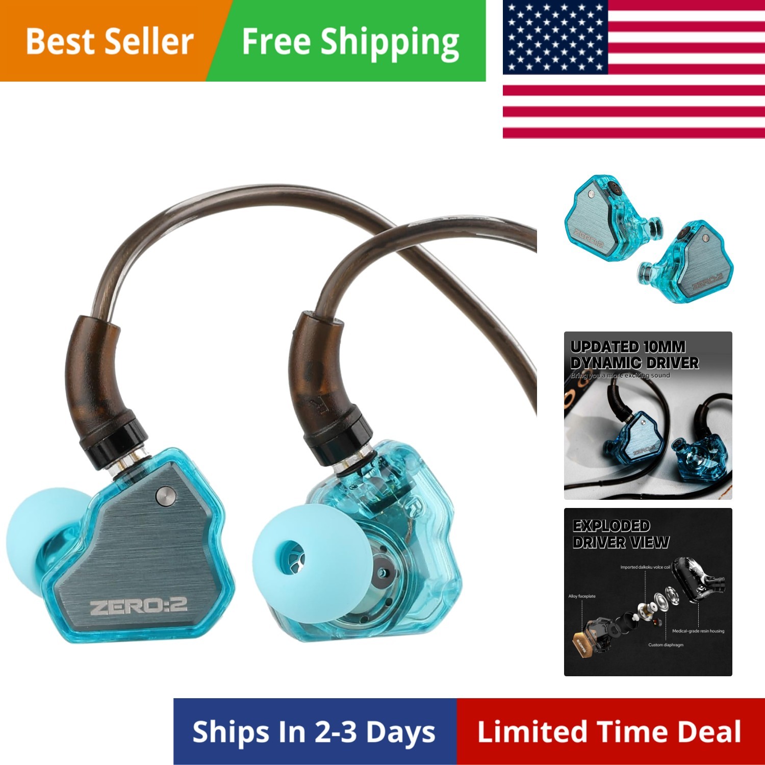 7Hz x Crinacle Zero:2 in Ear Monitor, Updated 10mm Dynamic Driver IEM, Wired …
