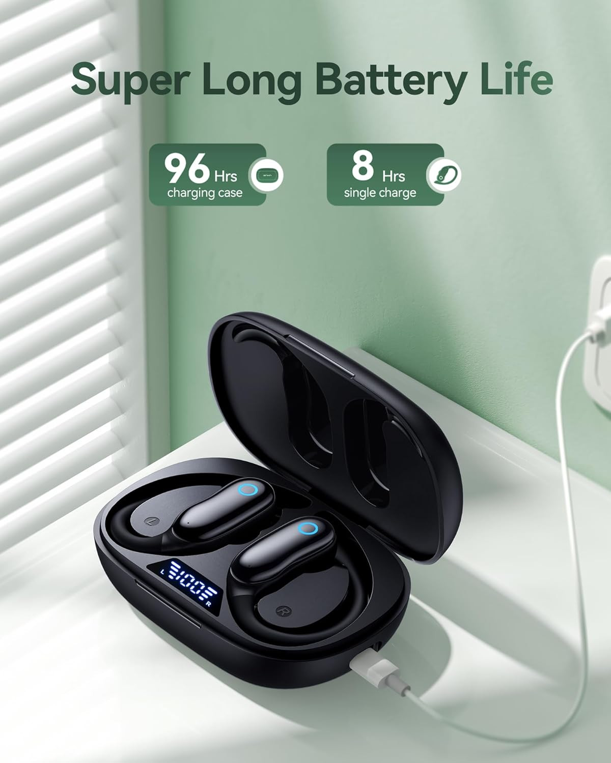 Active Noise Cancelling Ear Buds Wireless Earbuds 96Hrs Playback Bluetooth Headp