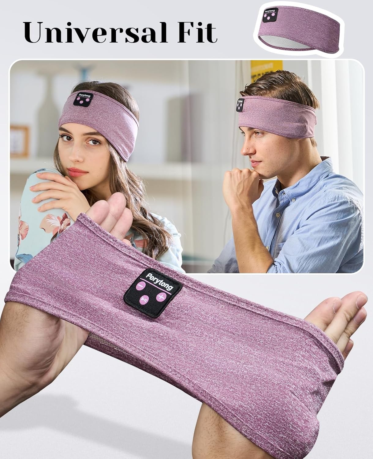 Sleep Headphones Wireless Bluetooth Ultra-thin HD Stereo Sports Headband Purple