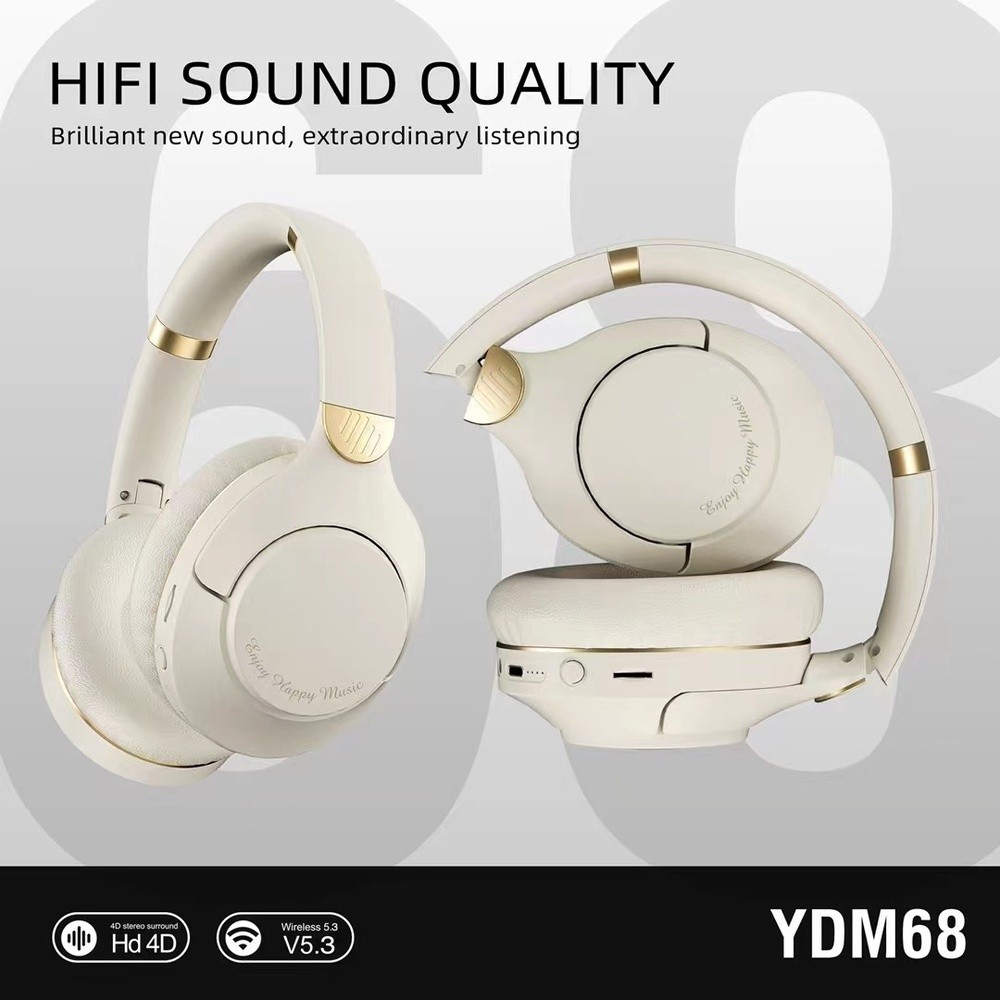 Beige YDM68 Bluetooth 5.3 Gaming Headphones Hi-Res Audio Over-Ear Wireless