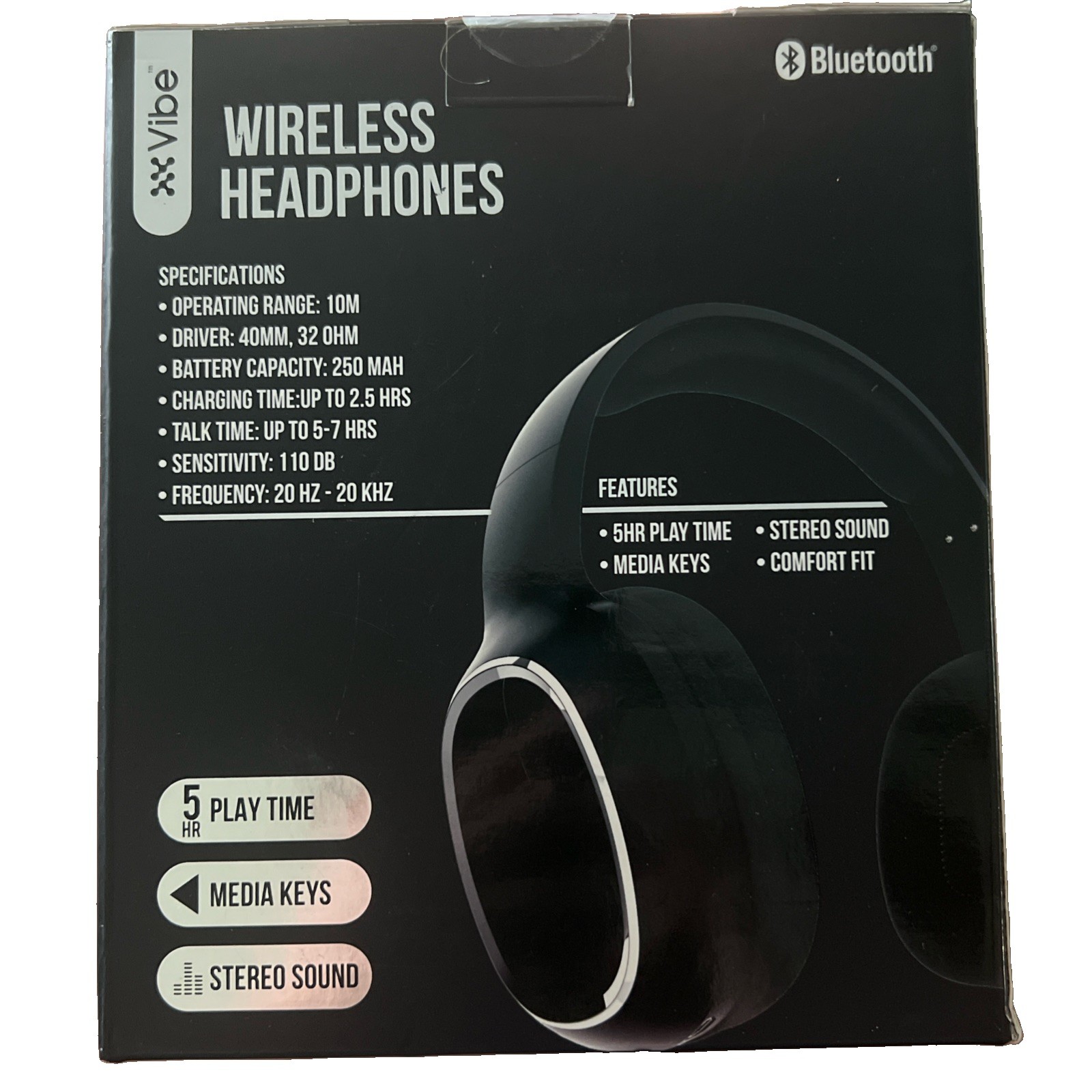 Vibe, Wireless Headphones In Color Black.