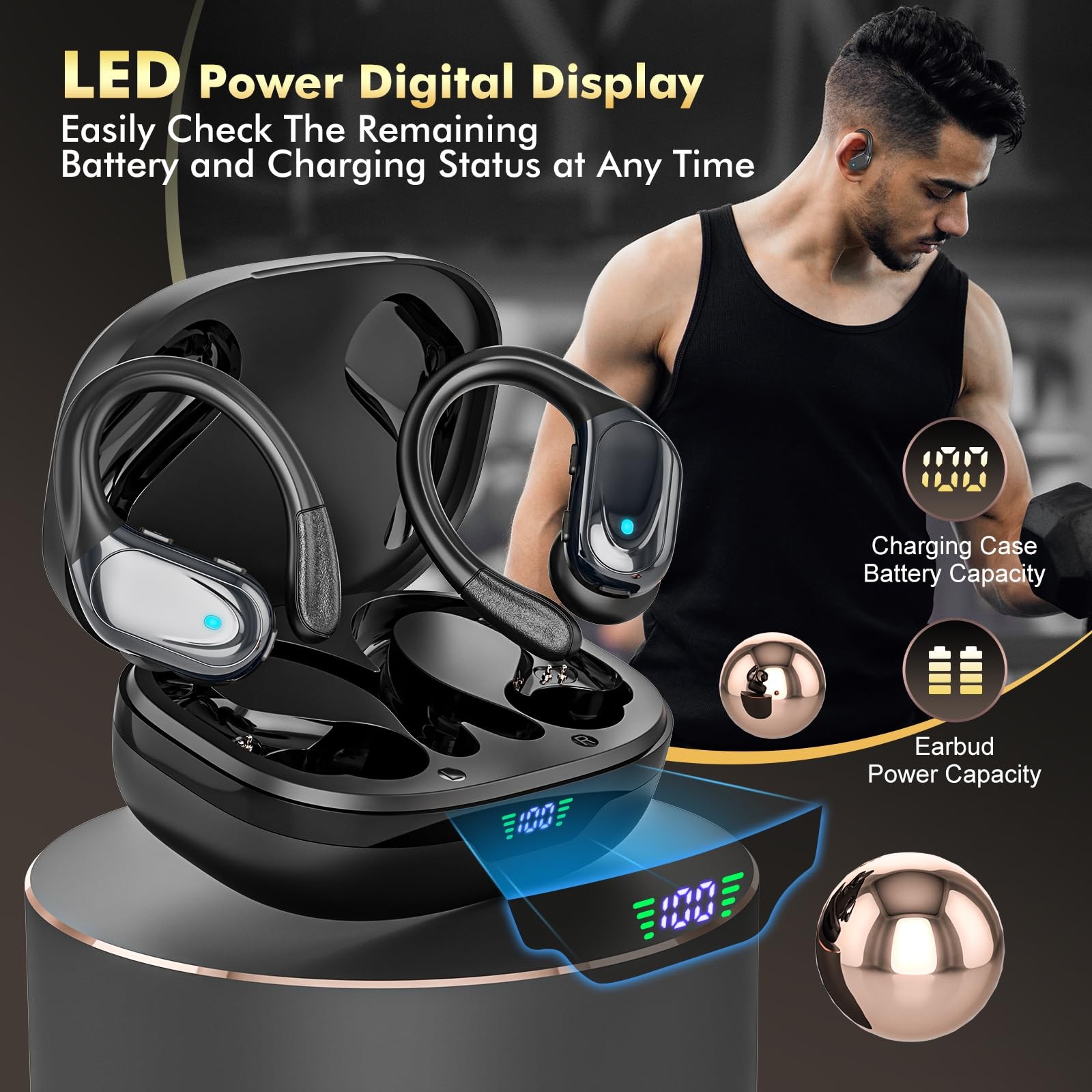 Wireless Earbuds Bluetooth Headphones 80hrs Playback Ear Buds Power Display w…