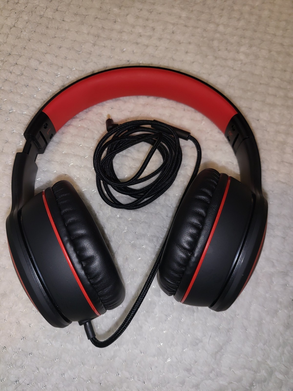 Rorsou Wired Folding Headphones 1.5m Nylon Black And Red 3.5mm Audio