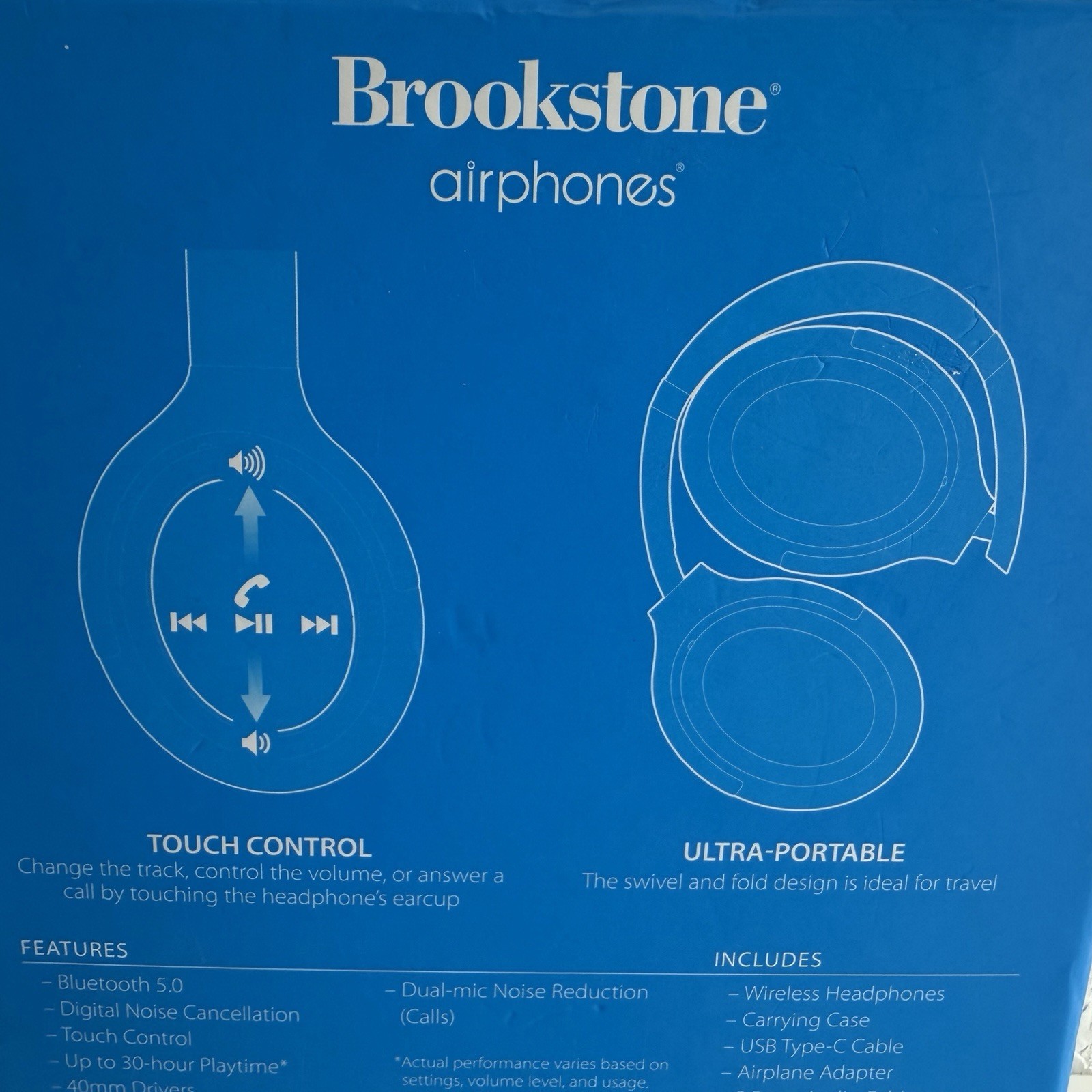 Brookstone Airphones Wireless Noise Cancelling Headphones BKH928