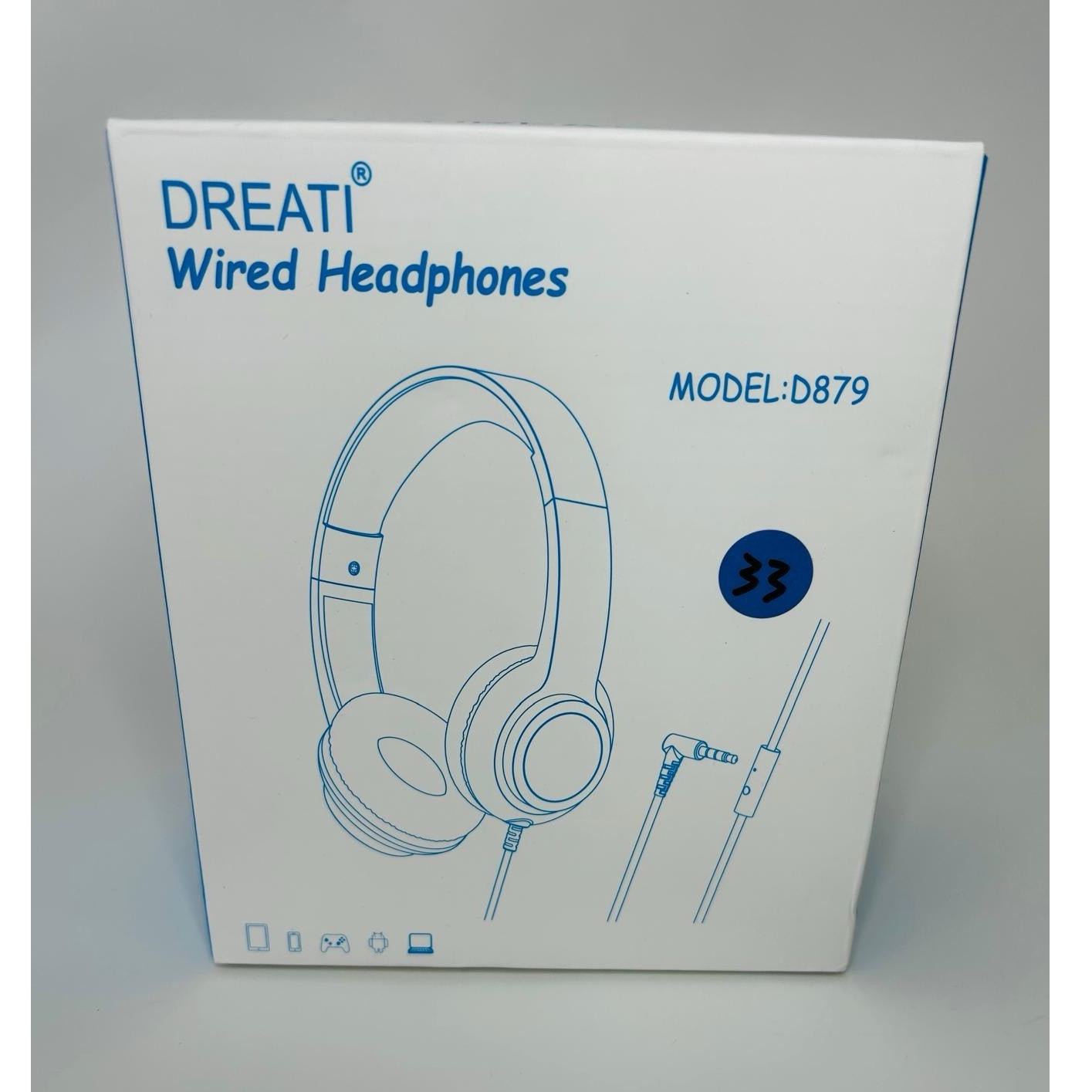 DREATI D879 Wired On-Ear Headphones 3.5mm Mic 1.5M Blue White