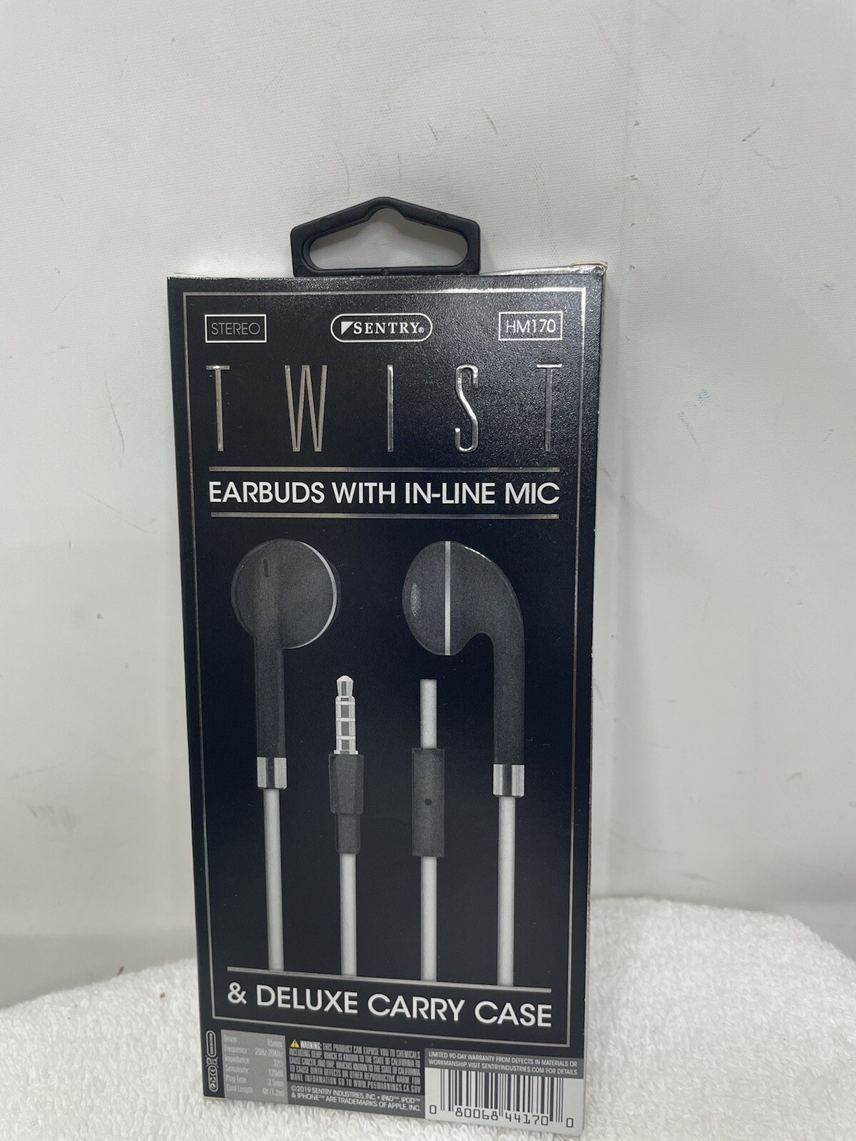 Sentry Twist Earbuds w/ Inline Mic 3.5mm Aux & Carrying Case Gray