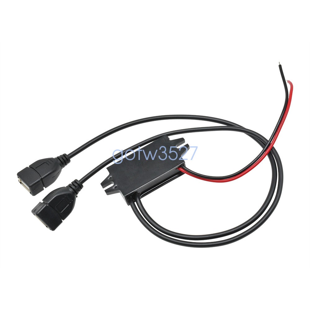 50PCS 12V to 5V Dual USB Power Adapter Converter Cable Connector