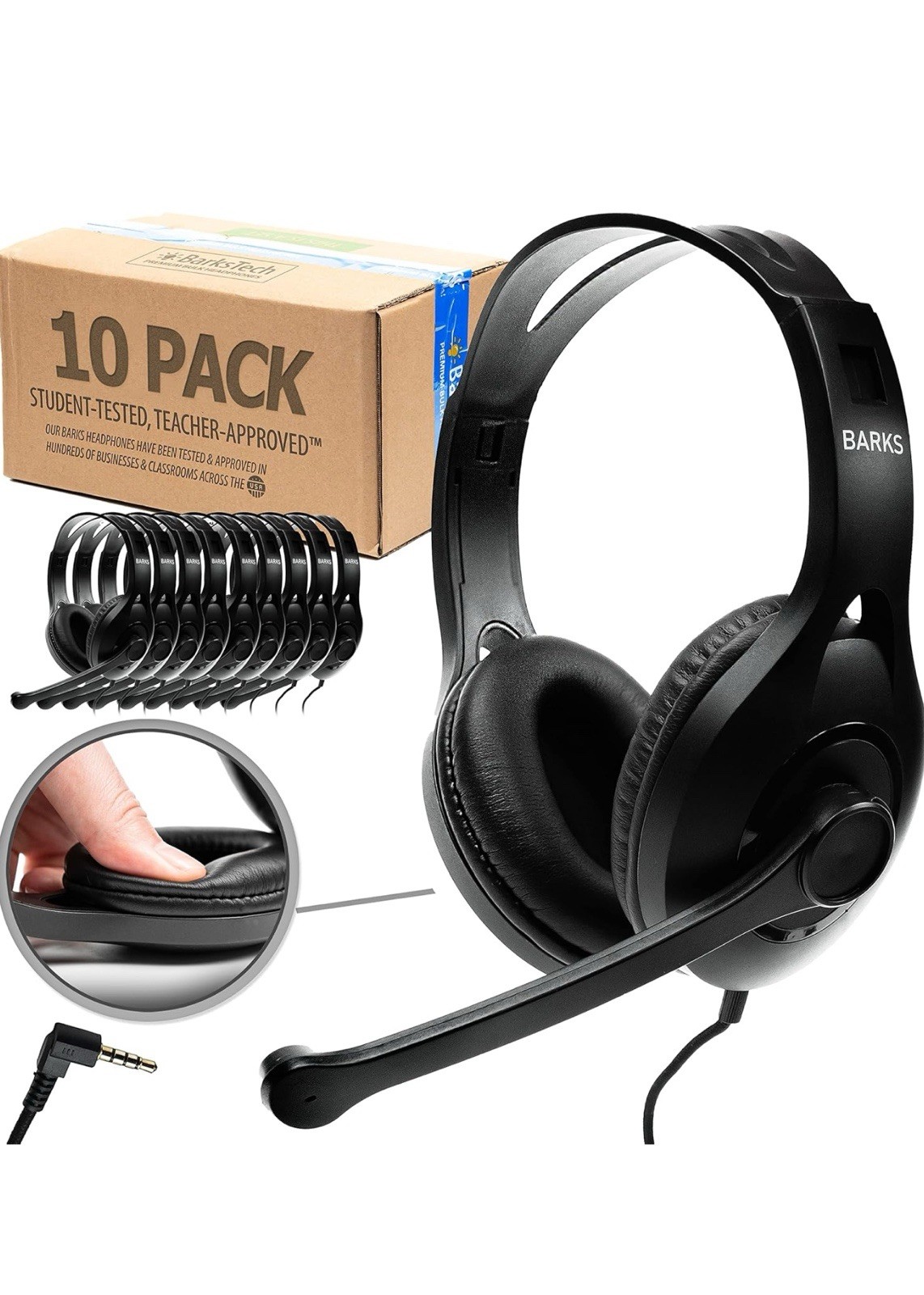 Bulk Classroom Headphones 10 Pack w/ Microphone Premium On-Ear Mic School K-12