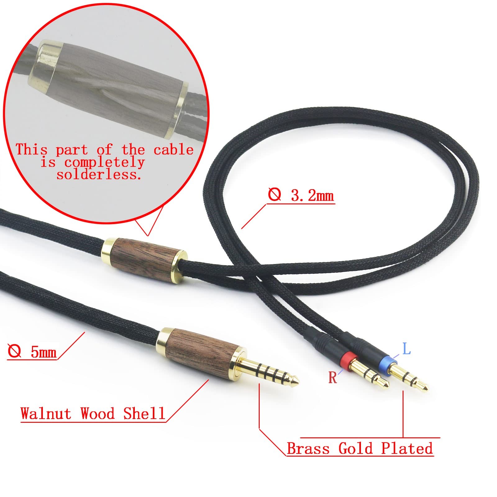 NewFantasia 3m 4.4mm Balanced Headphone Cable OCC Copper Silver Plated Walnut