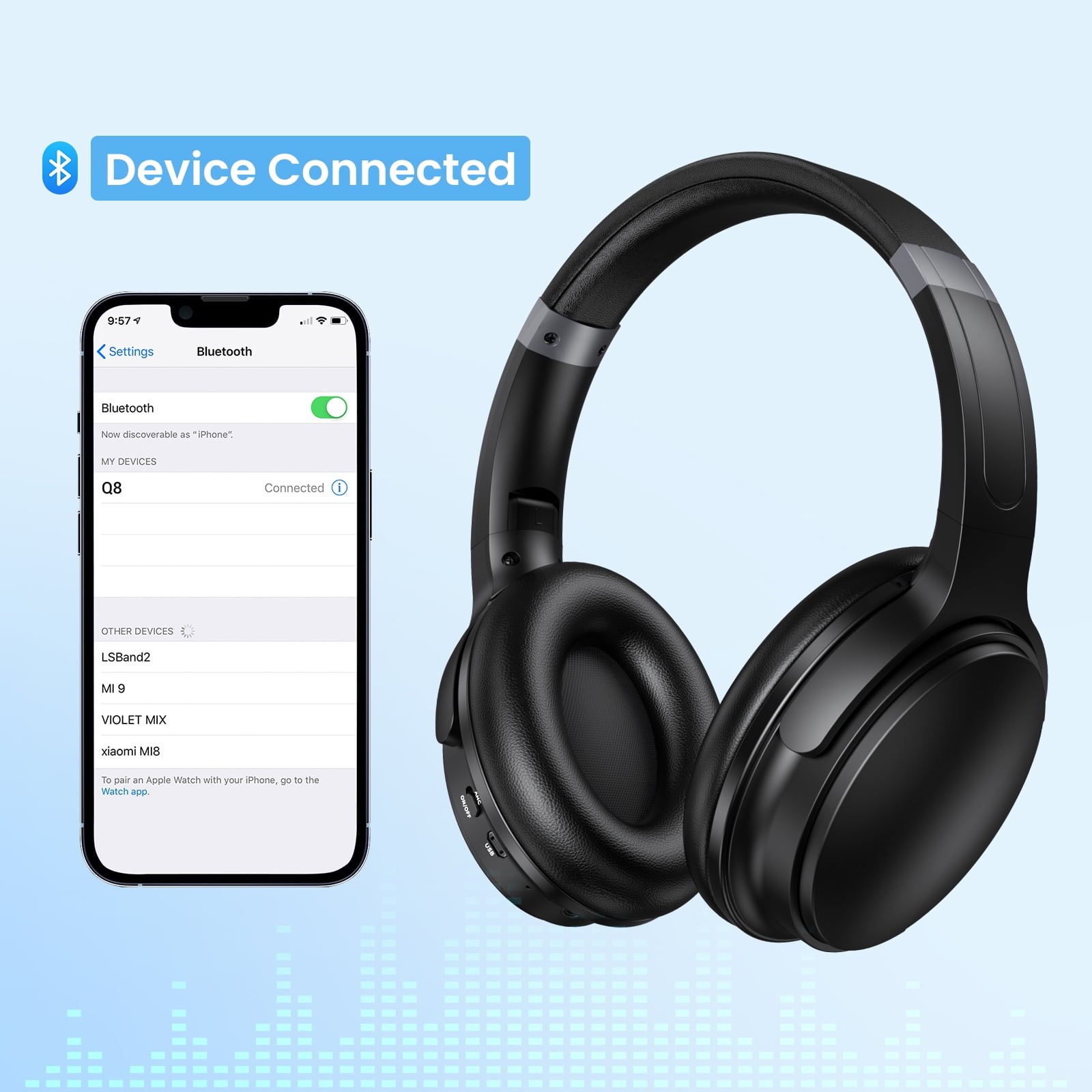 Noise Cancelling Headphones, Wireless Bluetooth Headphones with Clear Calls, Dee