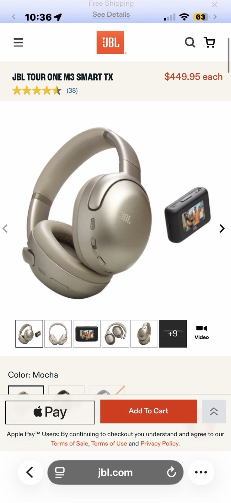 JBL Tour One M3 Smart Tx Over-Ear Bluetooth Noise Cancelling Spatial Audio Brown