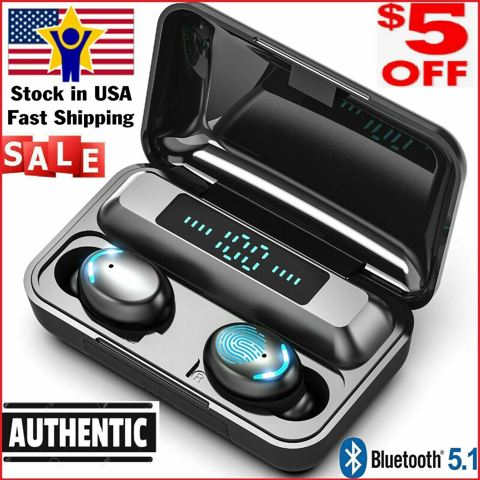 Bluetooth 5.1 Headset True Wireless Earbuds TWS Earphones Headphones +Power Bank
