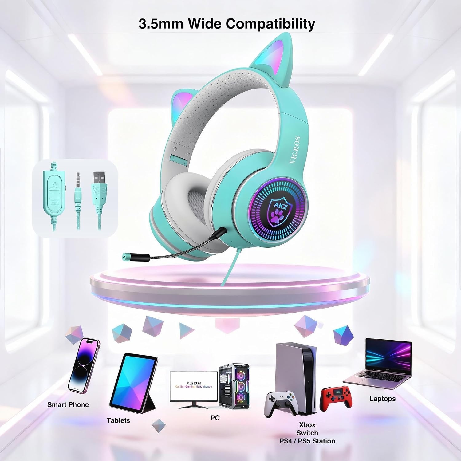 Fun Cat Ear Gaming Headphones with LED Lights – For Kids & Adults, 3.5mm
