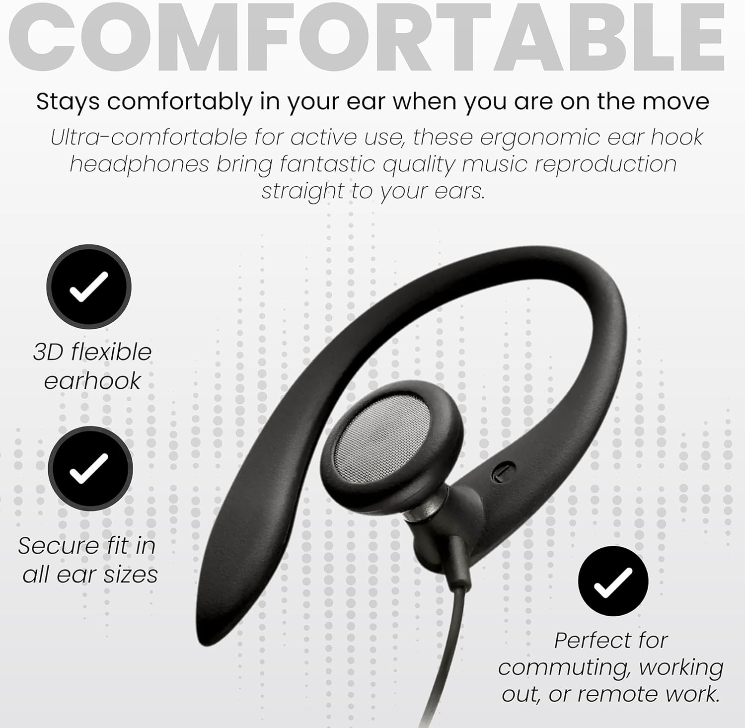 SHS3200BK Flexible Earhook Headphones, Black