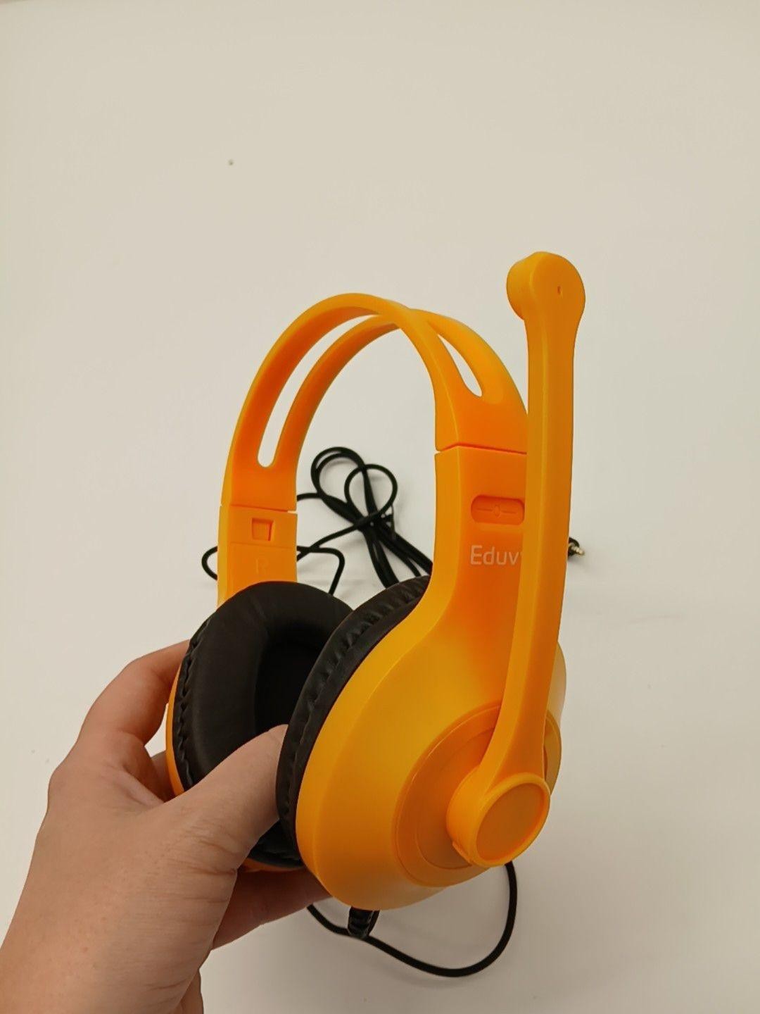 Eduvy Wired Headphones Headset Orange Gold 3.5mm Jack Stereo Boom Mic On Ear