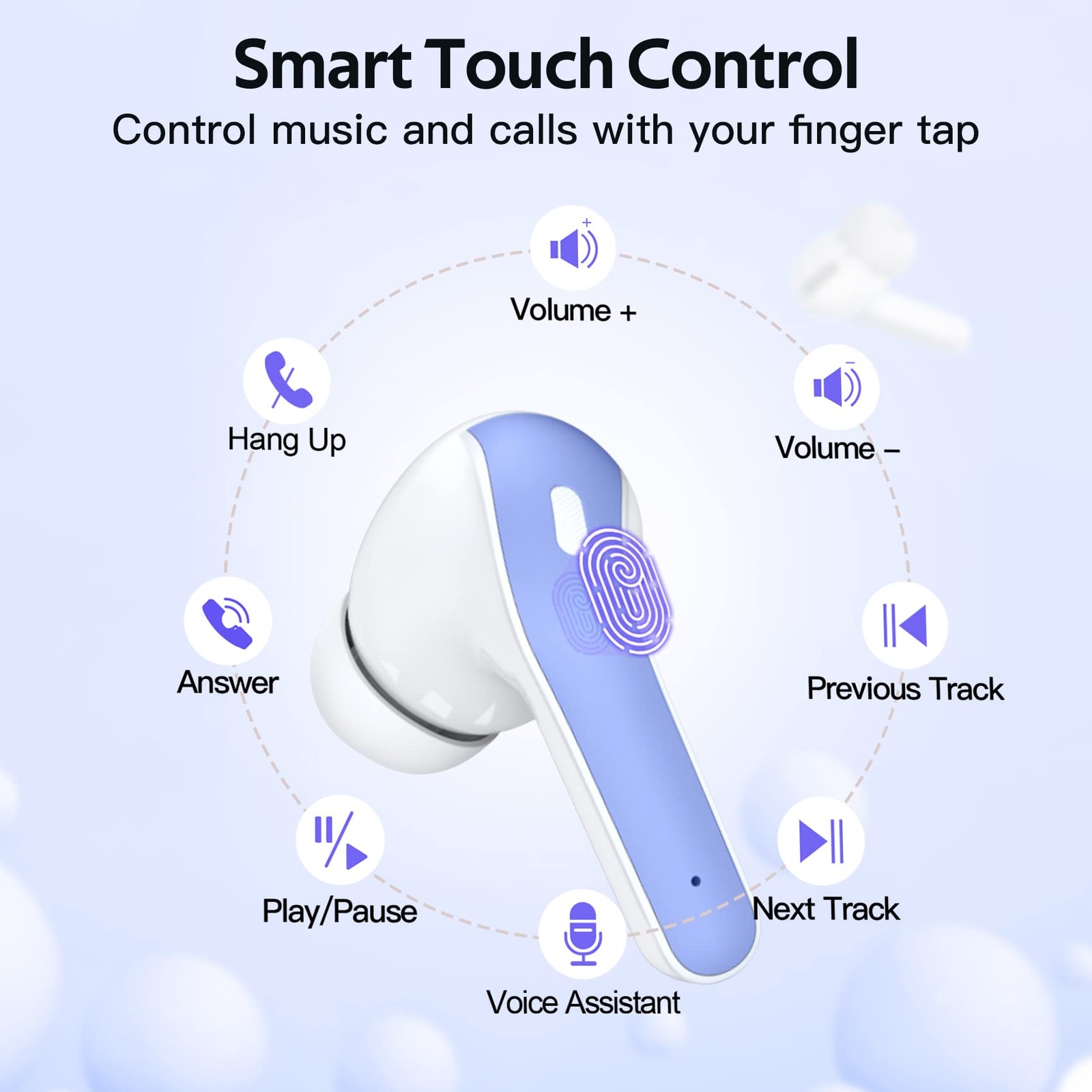 TAGRY Bluetooth Headphones True Wireless Earbuds 60H Playback LED M, Purple