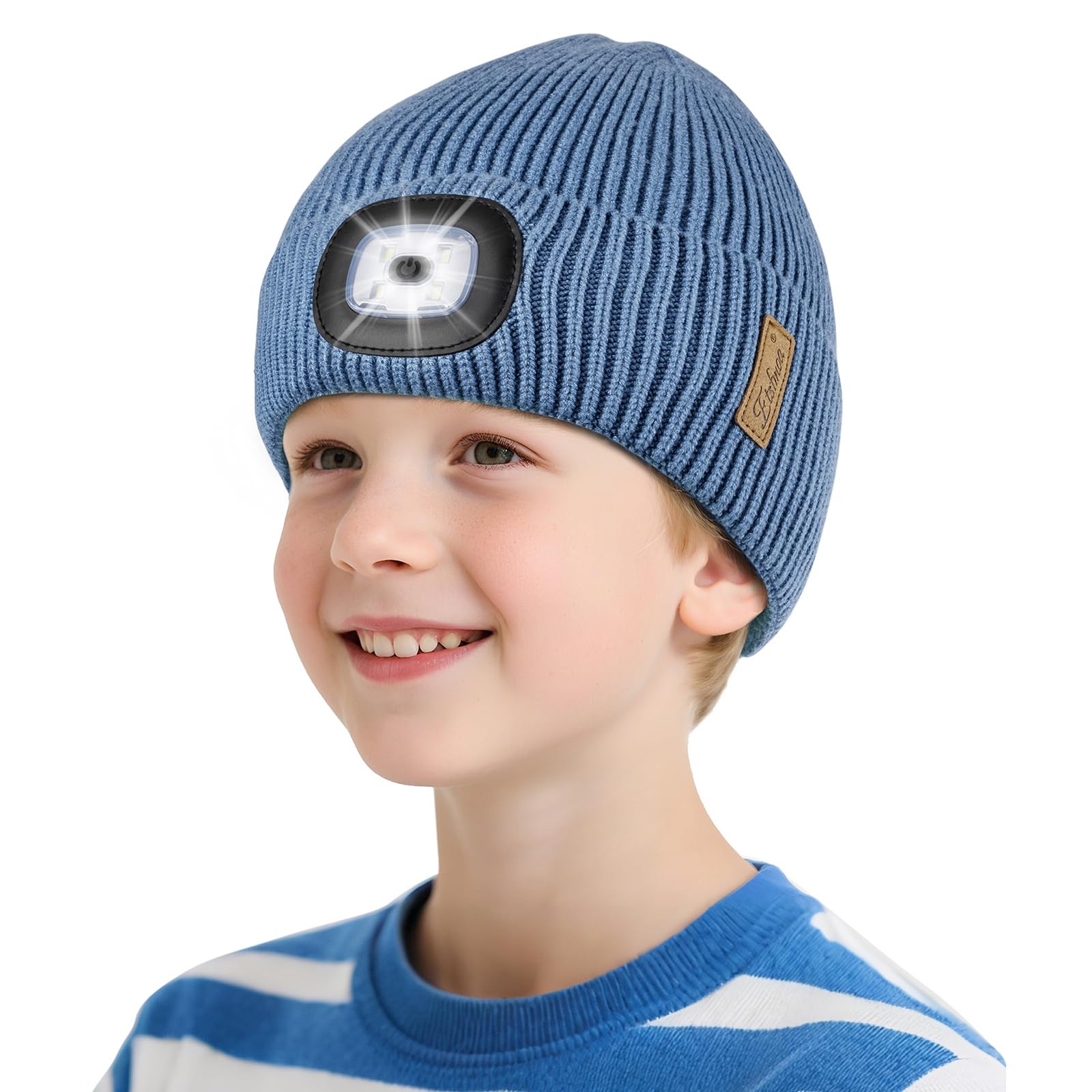 Hat With Light For Kids Fleece Lined Knit Beanie Boys Girls Type-c Headlamp