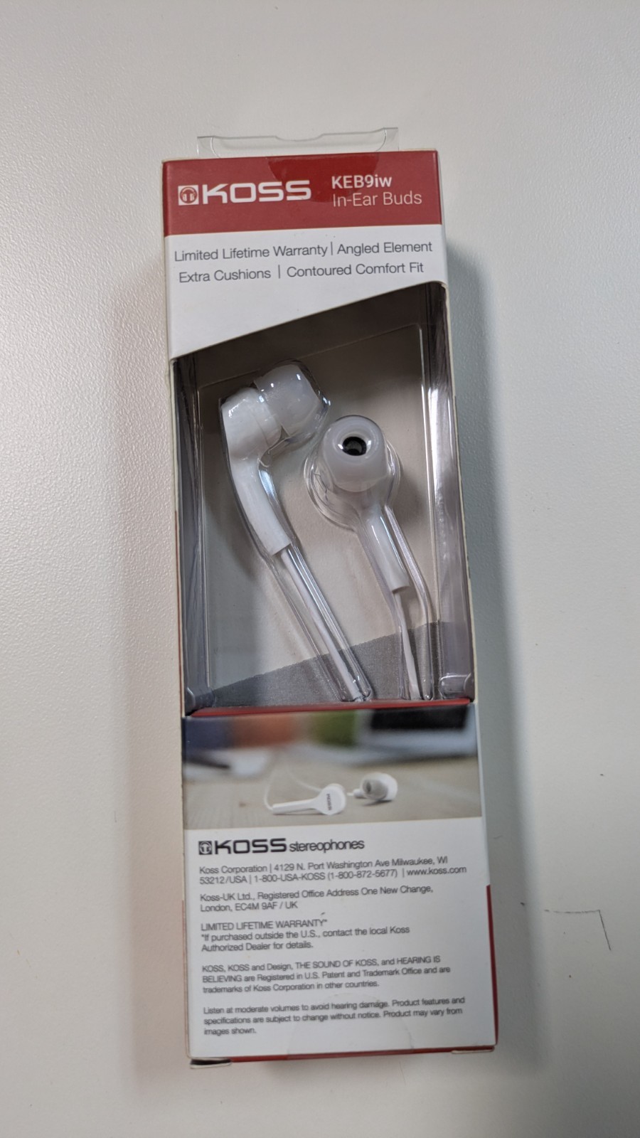 KOSS White 189585 Binaural In Ear Bud with Mic White