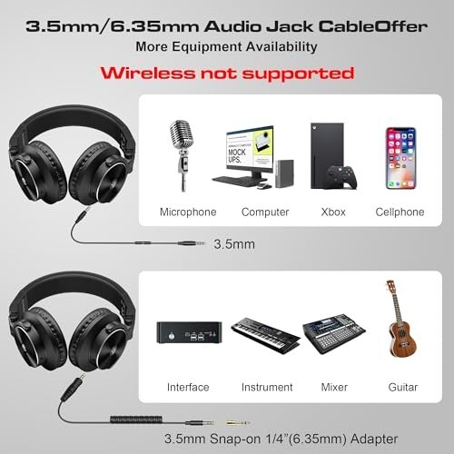 Professional Studio Monitor Headphones – 50mm Drivers, 40kHz DJ Stereo, 1/4″ to