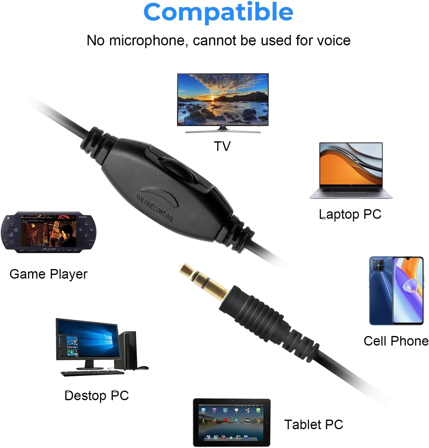 Long Cord 19.6FT Wired Headphones for tv with Volume Control for seniors 3.5mm A