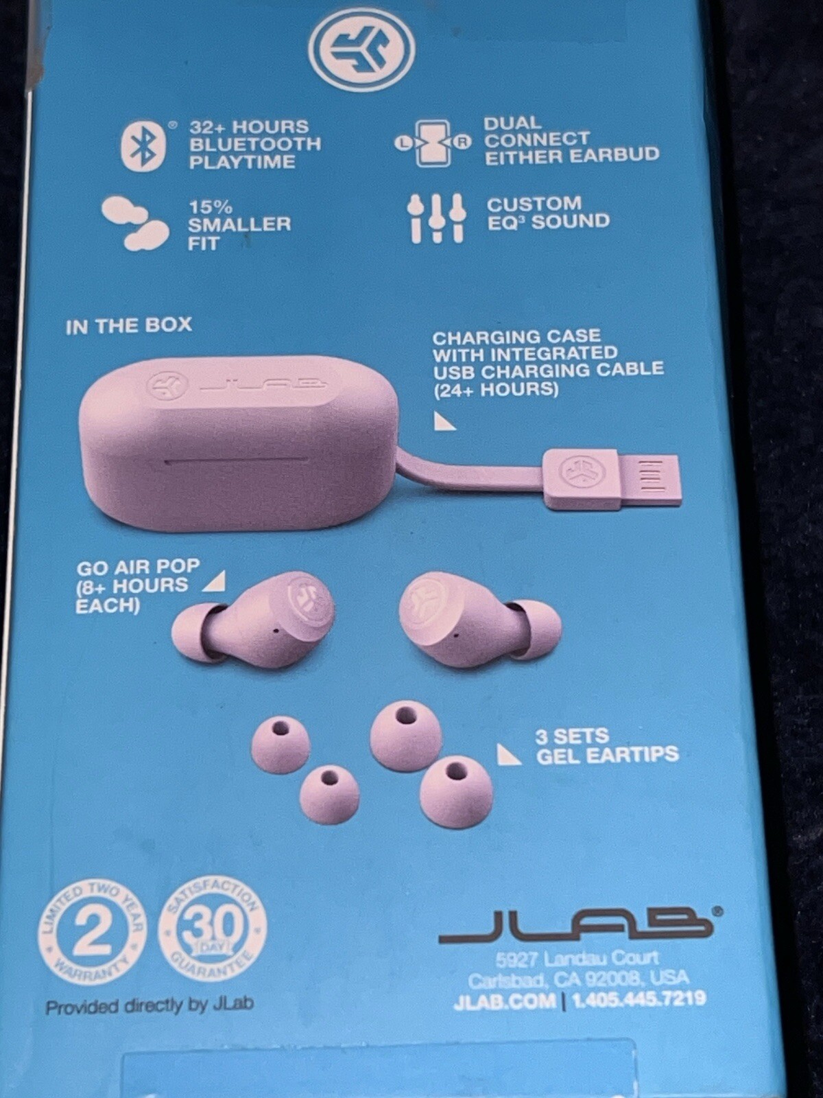 JLab GO Air POP True Wireless In Ear Headphones Color Lilac Damaged Box