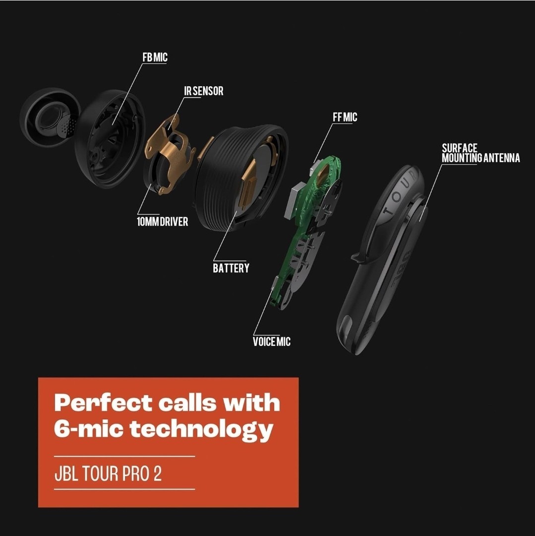JBL Tour Pro 2 Bluetooth ANC True Wireless Earbuds Smart Case Touchscreen Black
