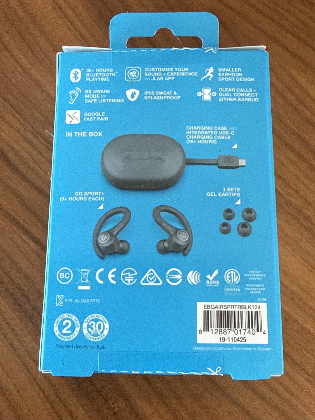 JLab Go Sport+ True Wireless Bluetooth Earbuds Charging Case Graphite Brand New