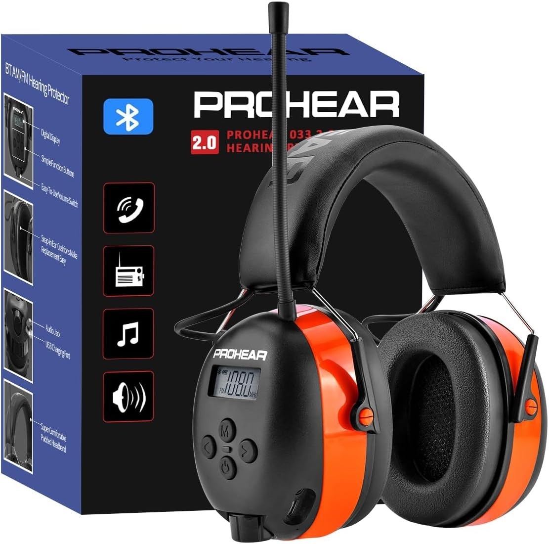 PROHEAR 033 2.0 Upgraded Bluetooth Hearing Protection AM FM Radio Headphones