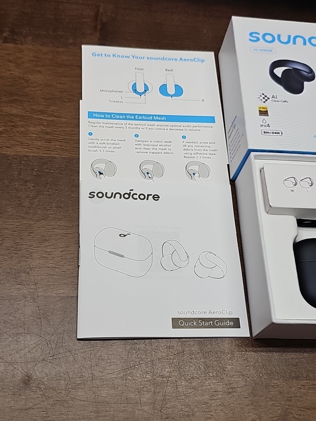 Soundcore AeroClip Open-Ear Earbuds Clip-On Headphones Adaptive Comfort 4 Mic OB