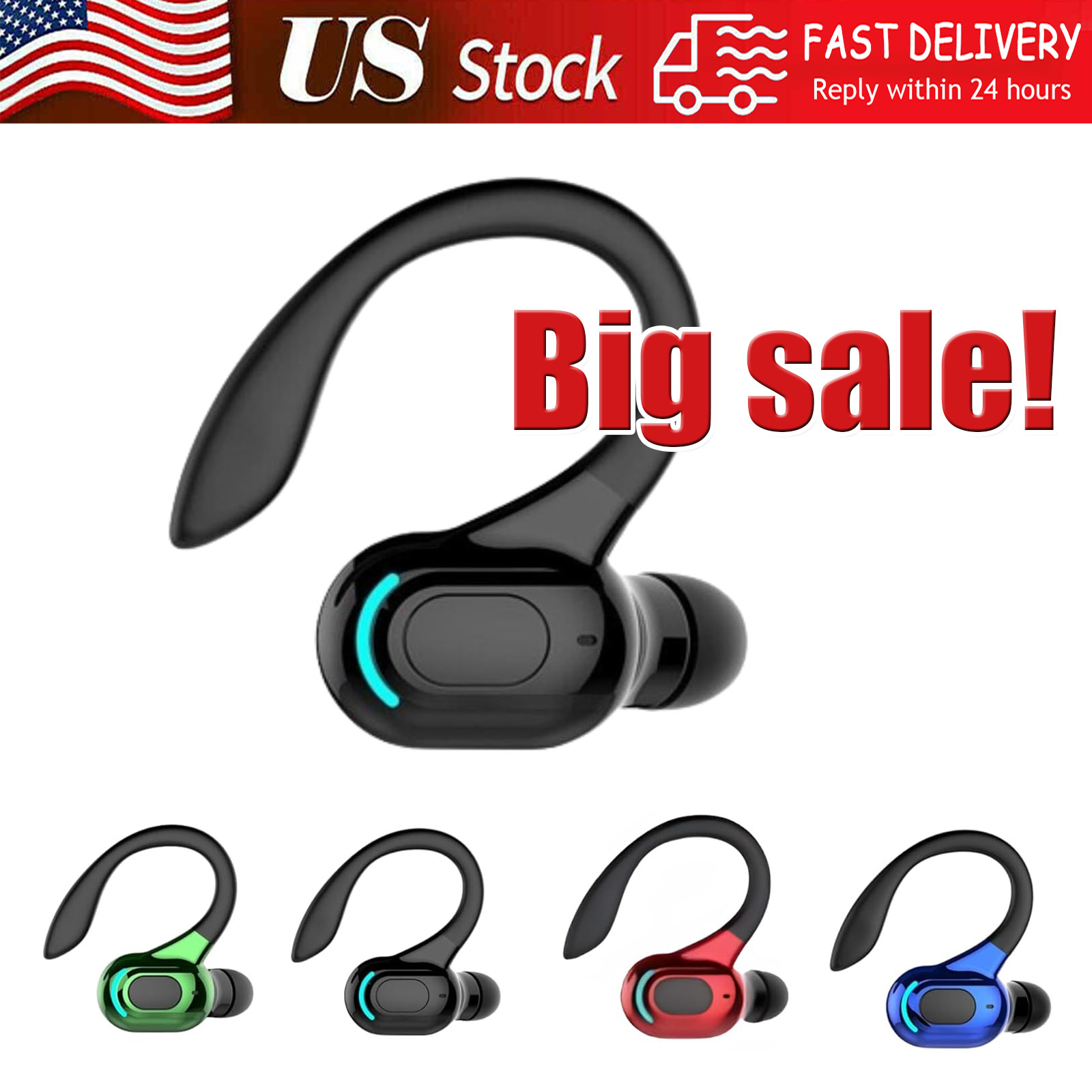 Bluetooth 5.2 Headset Wireless Earbuds Earphones Stereo Headphones Ear Hook USA