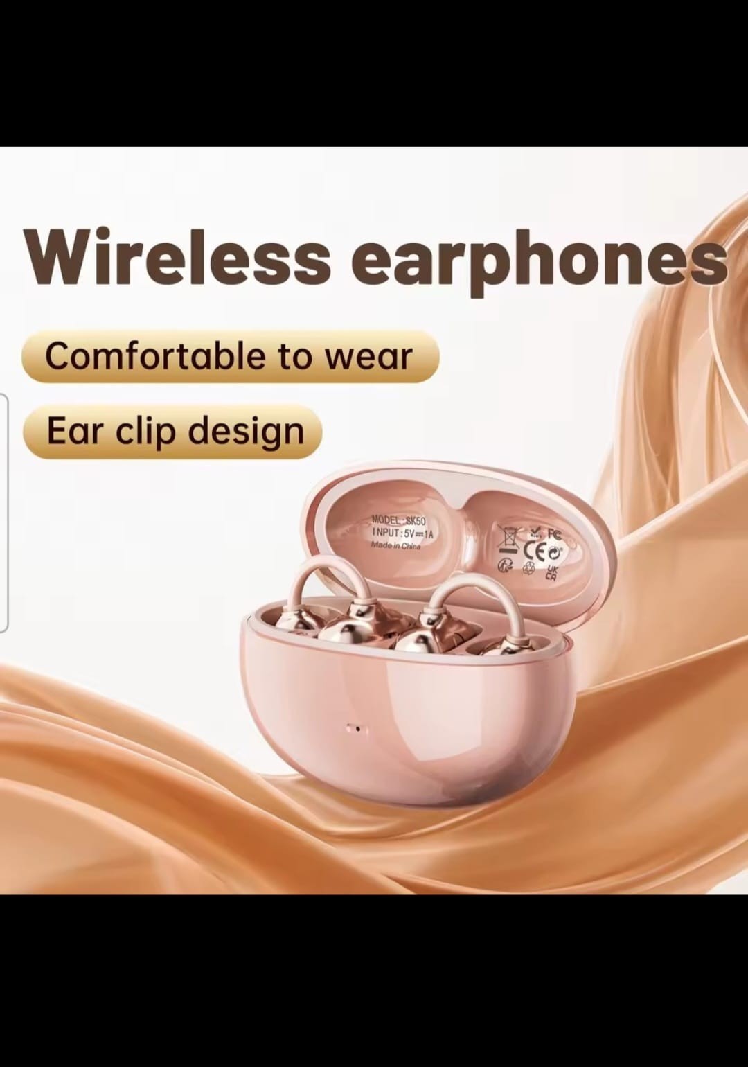SK50 Wireless Open Ear Headphones Bluetooth 6.0 Ear Clip Mic 36H Battery Life