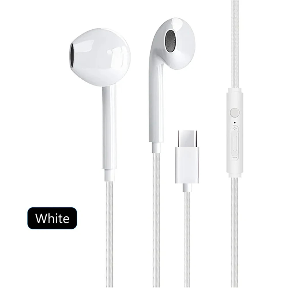 Type C Wired Earphones In-Ear Headset with Microphone 3.5mm Stereo Bass Headphon
